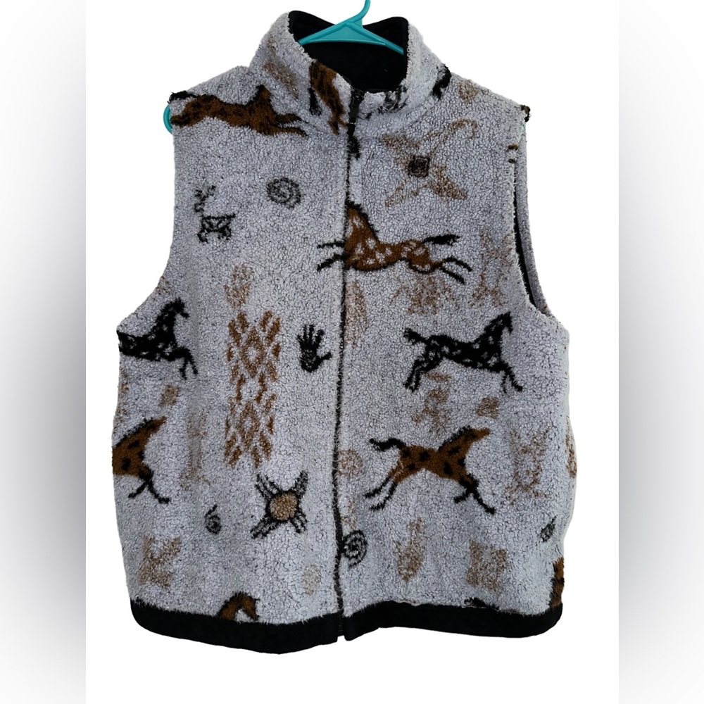 Bear Ridge Outfitters Gray Horse Native Southwest Symbols Fleece Vest L XL